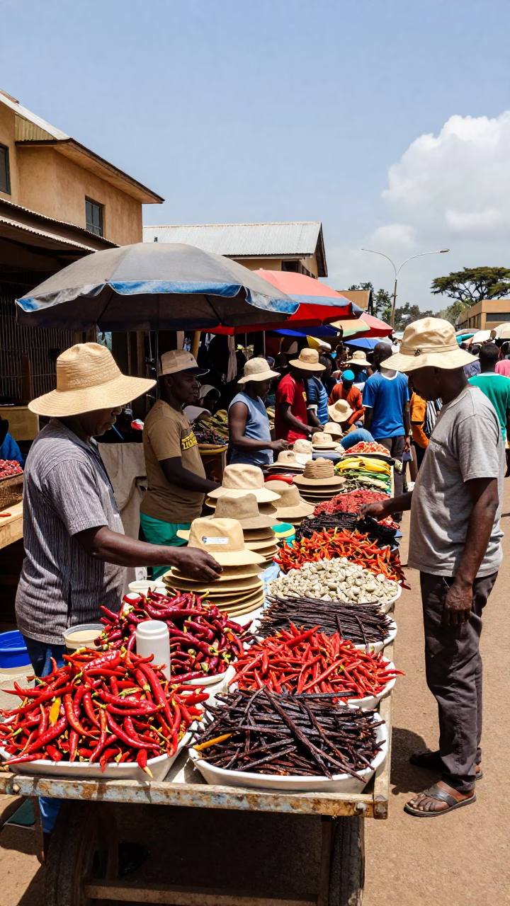 Nairobi Kenya Midday Sun Hats and Street Vendors Colorful Market Scene in in Nairobi, Kenya