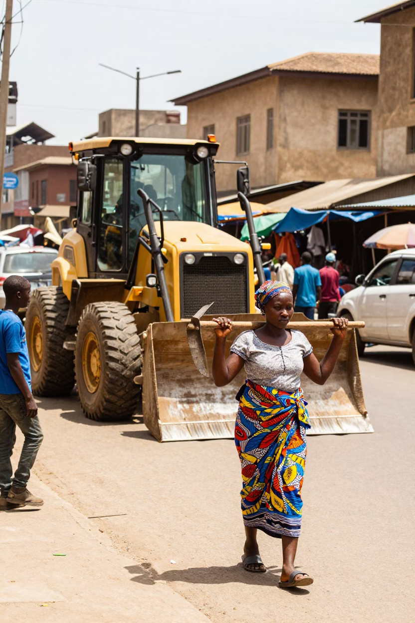 Nairobi Kenya Midmorning Street Scene with Construction and Market Activity in in Nairobi, Kenya