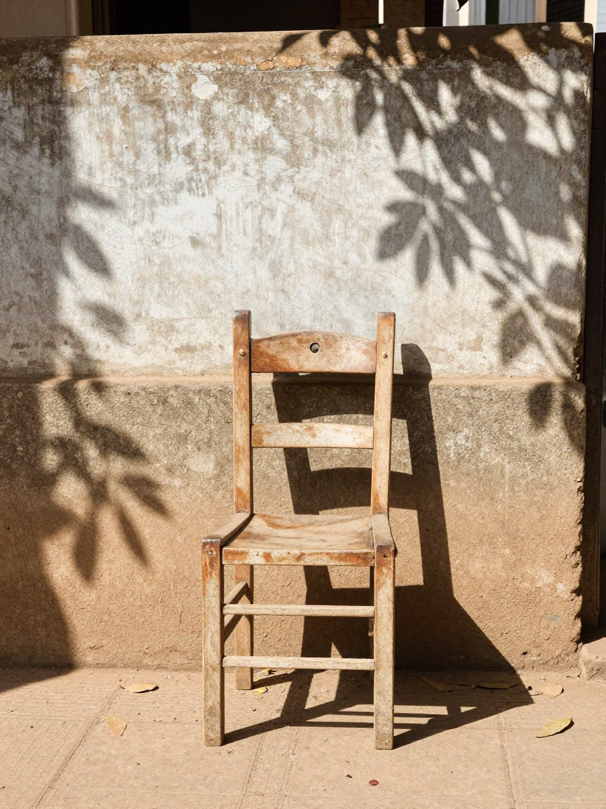Nairobi Kenya Midmorning Street Scene with Ladder-Back Chair and Leaf Shadows in in Nairobi, Kenya