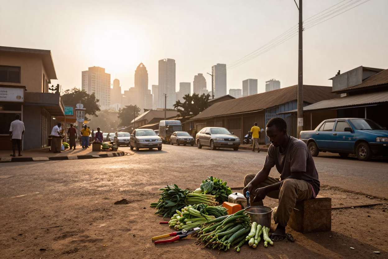 Nairobi Kenya Morning Street Scene with Pruning Shears and Local Market Activity in in Nairobi, Kenya