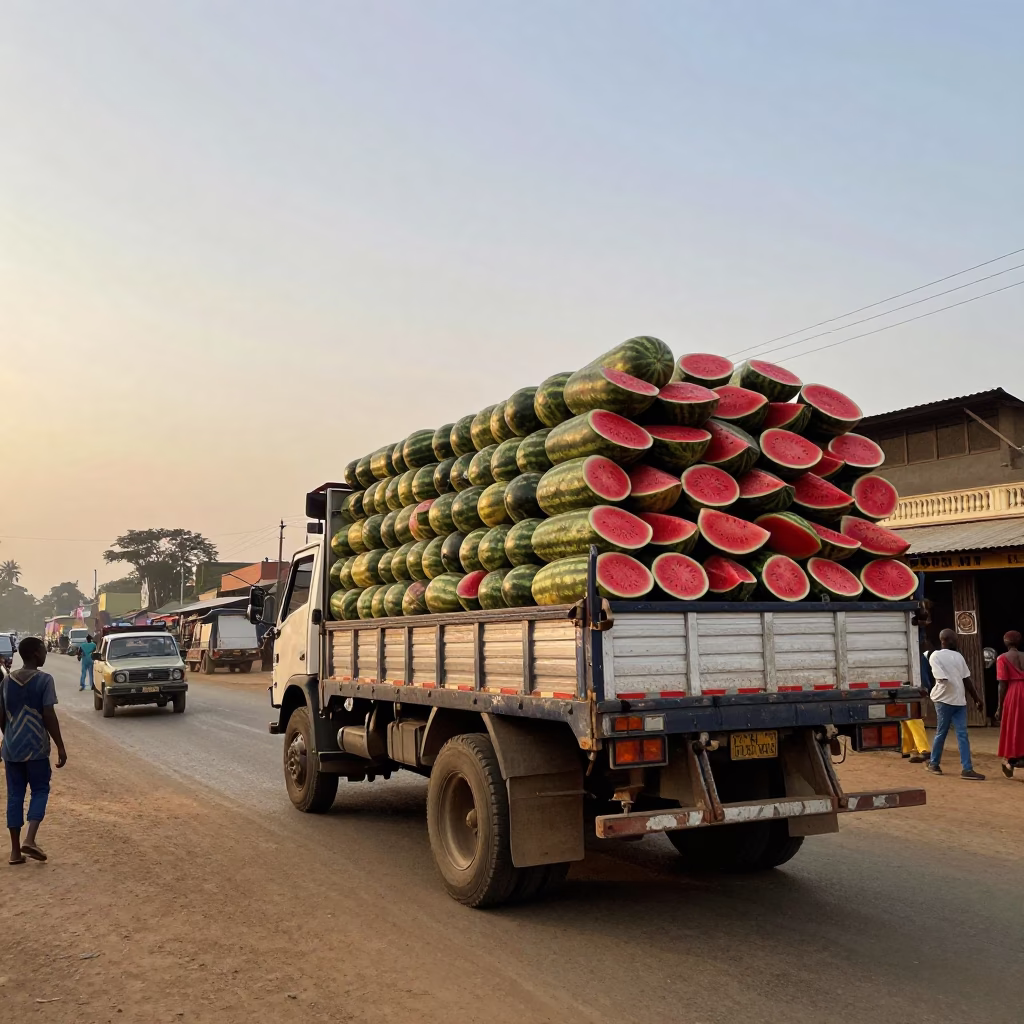 Nairobi Kenya Nautical Dawn Street Scene With Truck Laden With Watermelons in in Nairobi, Kenya