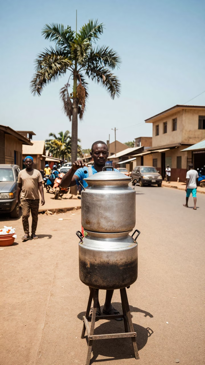 Nairobi Kenya Noon Street Scene with Açaí Palm and Local Vendor in in Nairobi, Kenya
