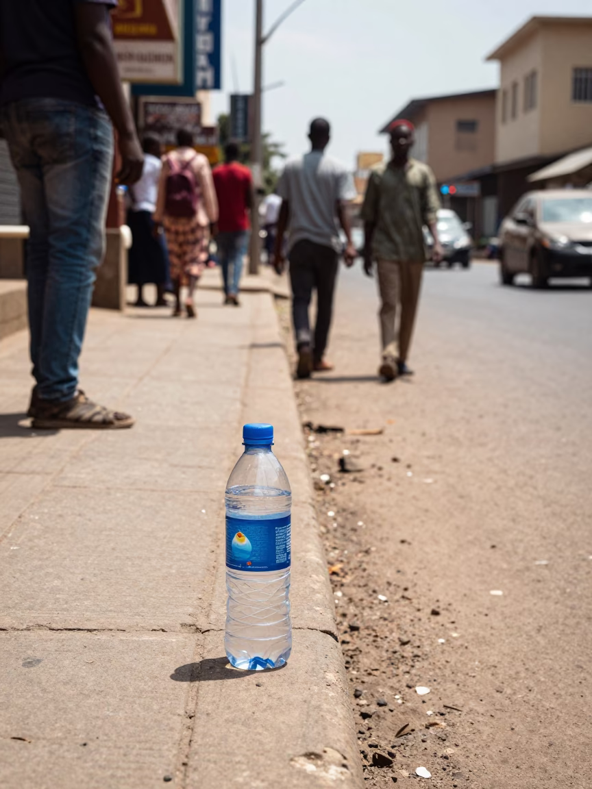 Nairobi Kenya Noon Street Scene With Watering Bottle And Concrete Sidewalk in in Nairobi, Kenya