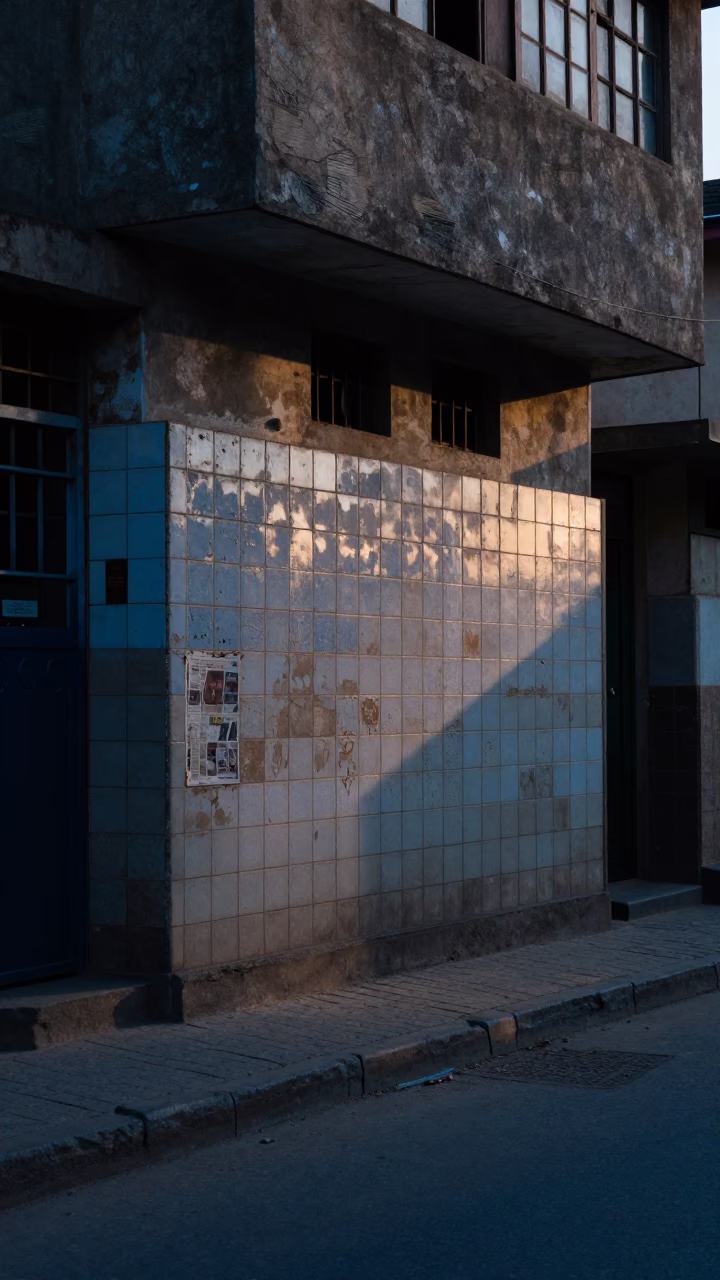 Nairobi Kenya Pre-Dawn Street Scene With Ceramic Tiles And Newspaper Stack in in Nairobi, Kenya