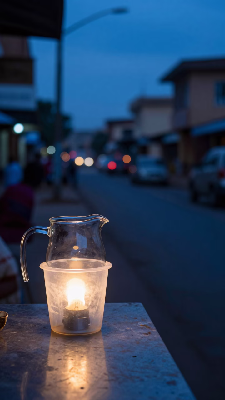 Nairobi Kenya Pre-Dawn Street Scene With Night-Light And Glass Pitcher in in Nairobi, Kenya