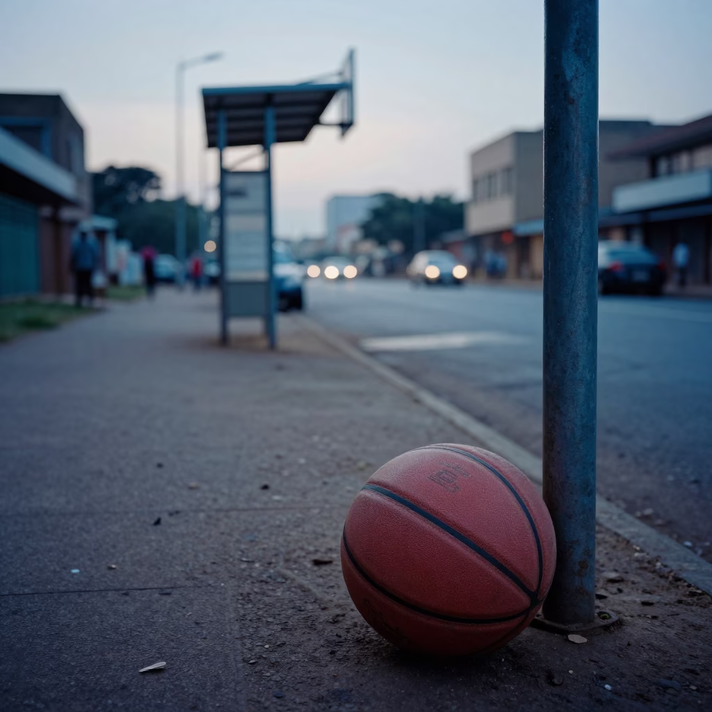 Nairobi Kenya Pre-Dawn Street Scene with Old Leather Basketball and Soap Residue in in Nairobi, Kenya