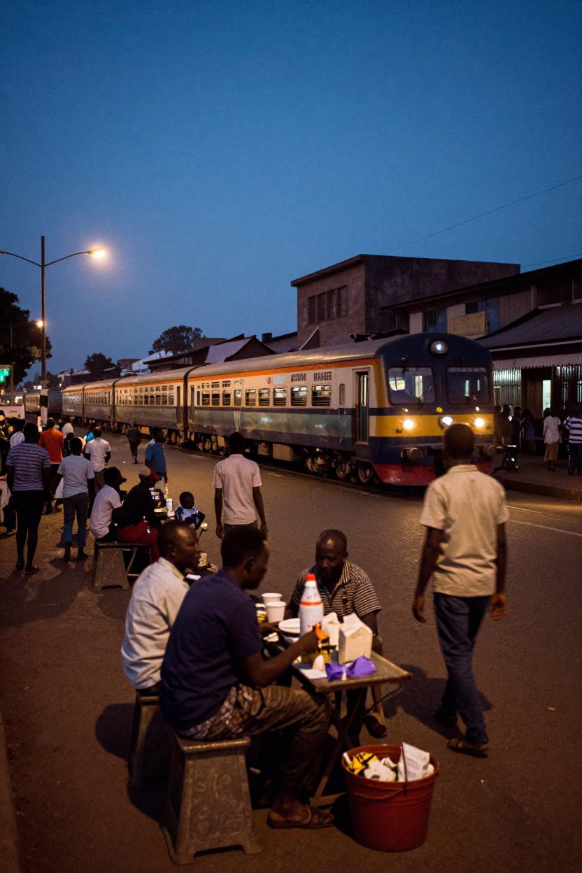 Nairobi Kenya Predawn Street Scene with Commuter Train and Tiffin Tin in in Nairobi, Kenya