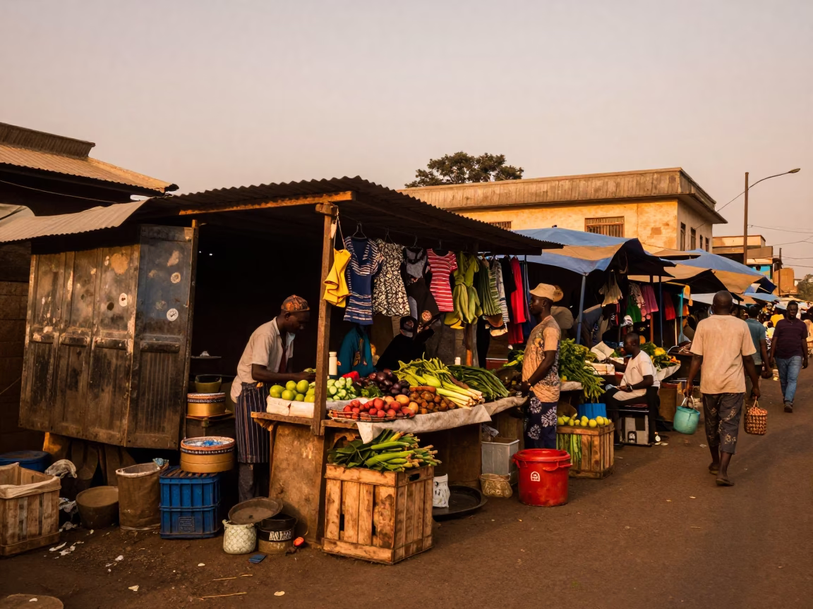 Nairobi Kenya Street Market Scene in Copper Toned Light Before Dusk in in Nairobi, Kenya