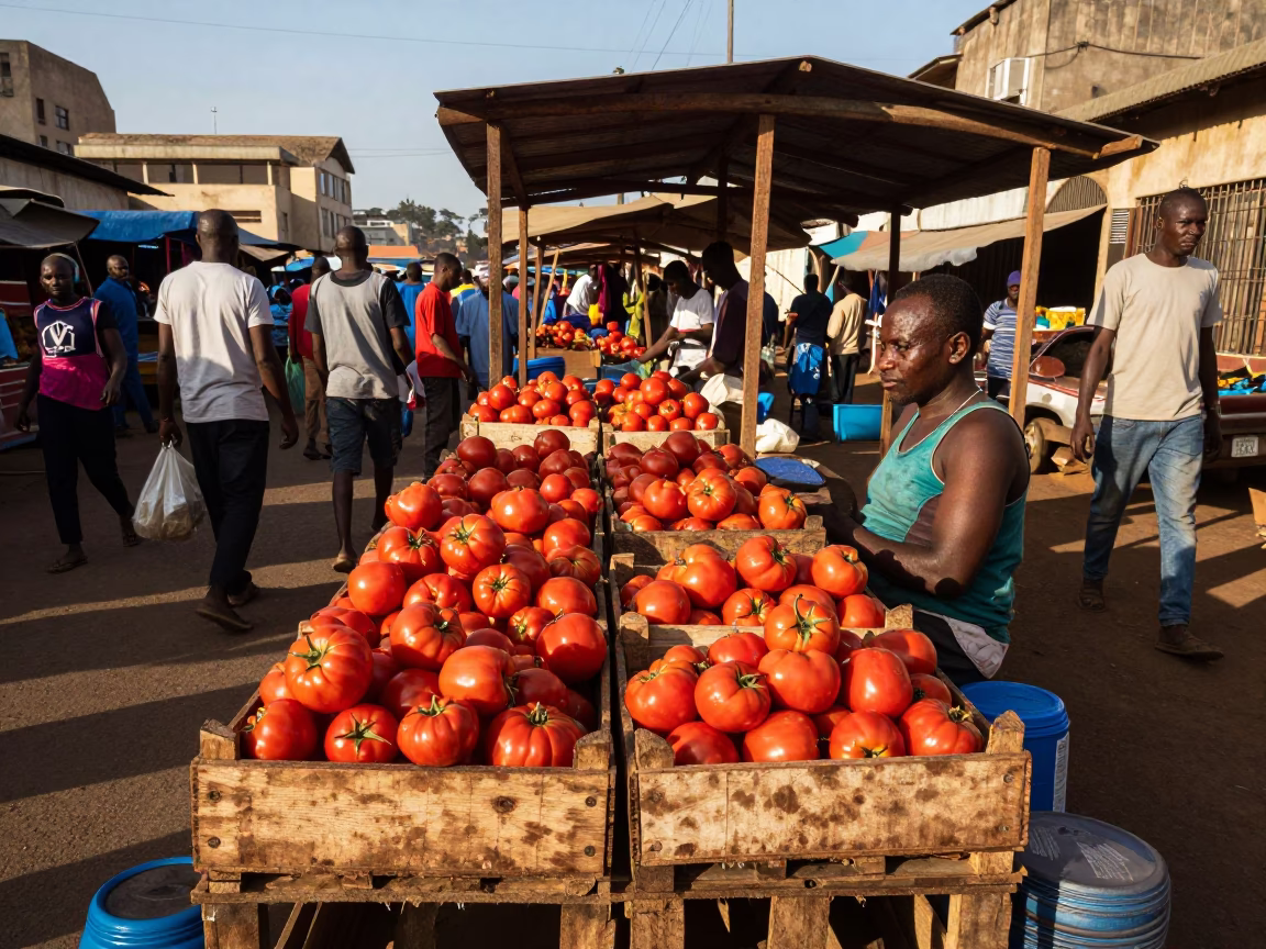 Nairobi Kenya Street Market Scene Late Afternoon Light Tomatoes and Local Commerce in in Nairobi, Kenya