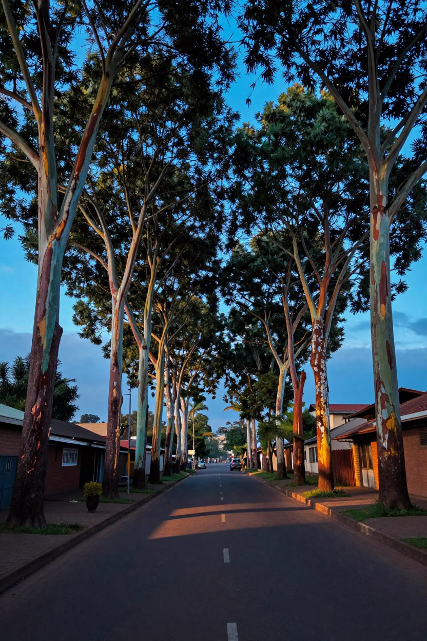 Nairobi Kenya Street Scene at Nautical Dawn with Eucalyptus Grove in in Nairobi, Kenya