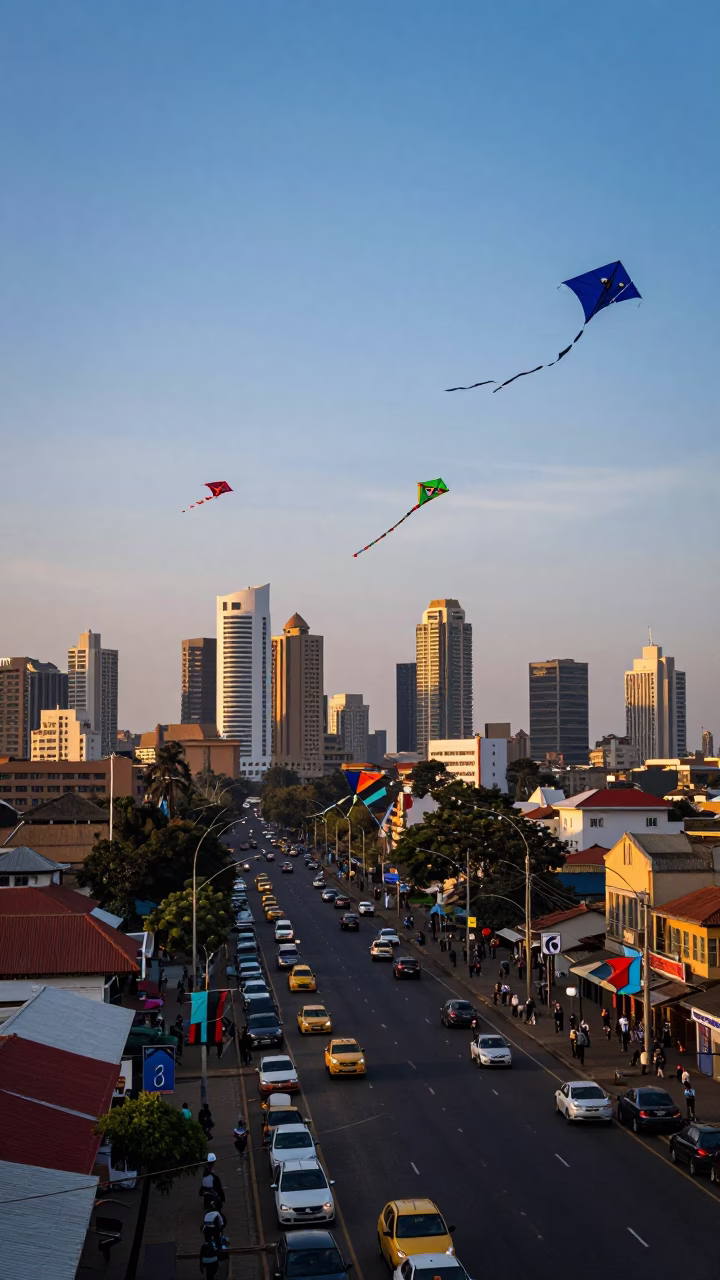 Nairobi Kenya Street Scene at Nautical Dawn with Kite Festival in in Nairobi, Kenya