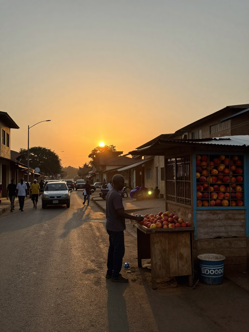 Nairobi Kenya Street Scene at Sunset with Nectarines and Window Light on Latch in in Nairobi, Kenya