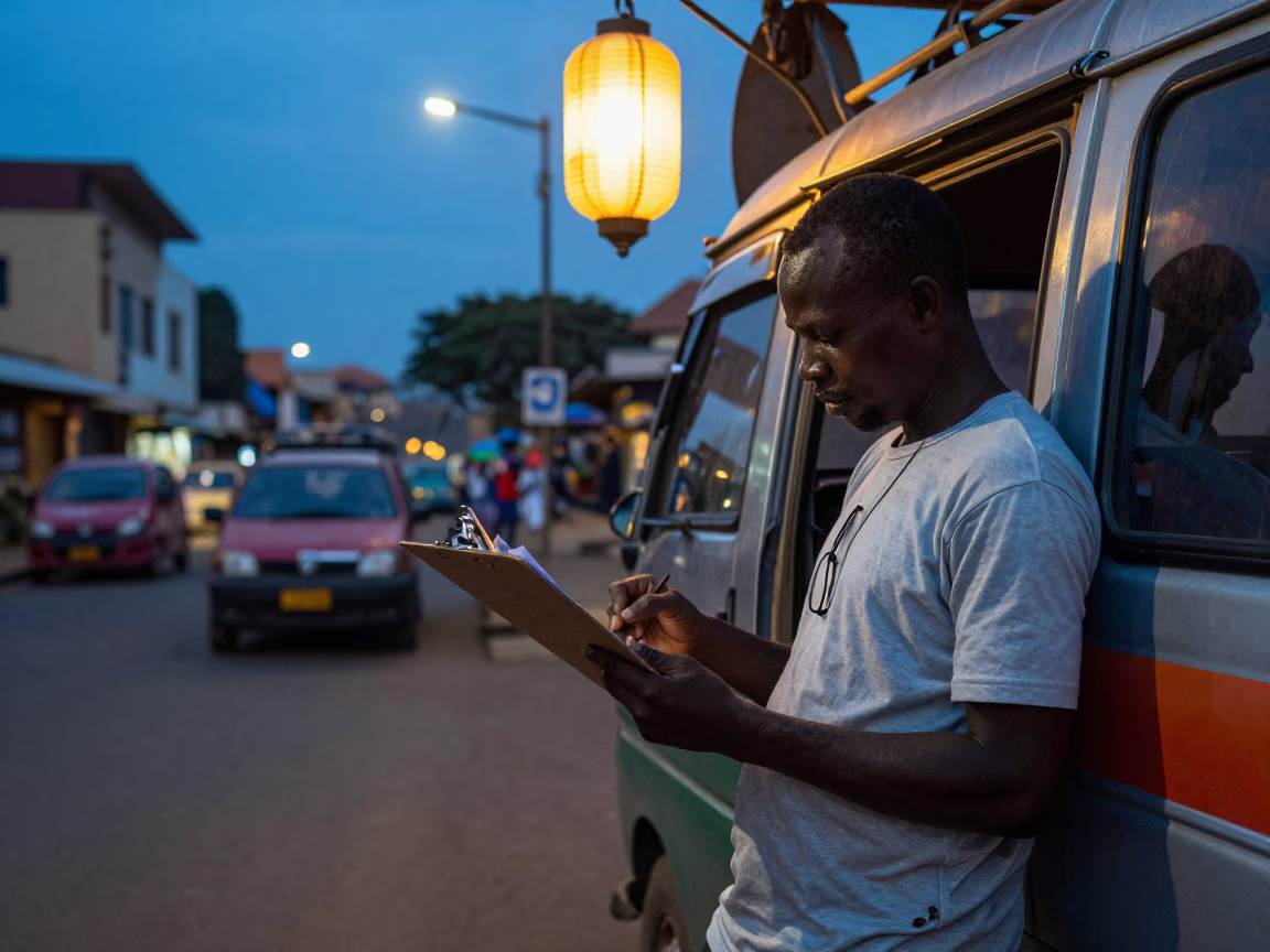 Nairobi Kenya Street Scene Blue Hour with Lantern and Clipboard Detail in in Nairobi, Kenya