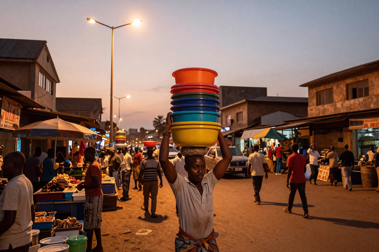 Nairobi Kenya Street Scene Copper Light Before Dusk Busy Market Activity in in Nairobi, Kenya
