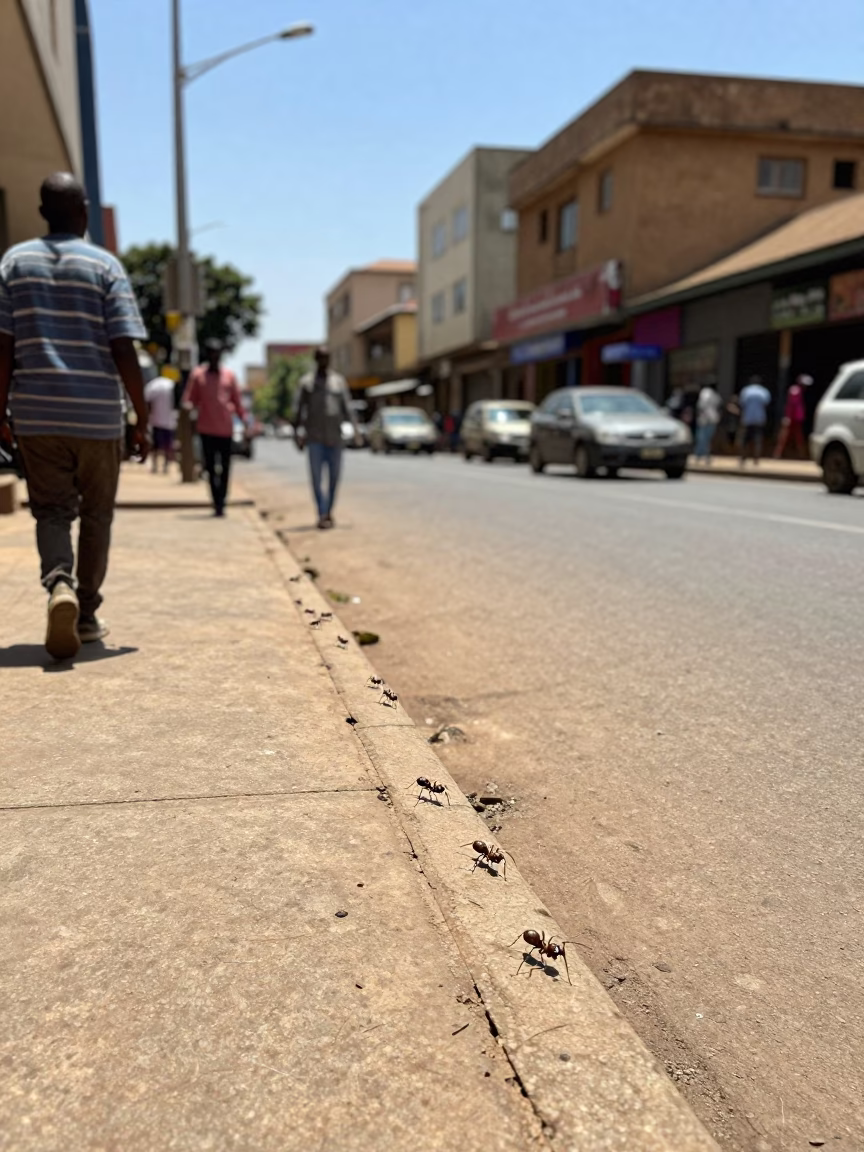 Nairobi Kenya Street Scene Under Noon Sun With Leaf Cutter Ants and Construction Activity in in Nairobi, Kenya