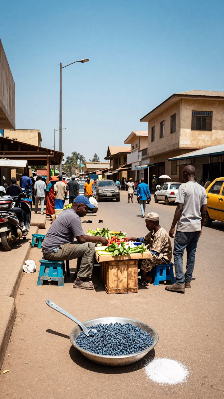 Nairobi Kenya street scene with blueberries and salt spoon at noon in in Nairobi, Kenya