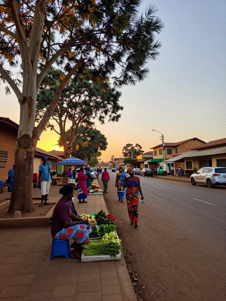 Nairobi Kenya Sunset Street Scene with Eucalyptus Trees and Local Life in in Nairobi, Kenya