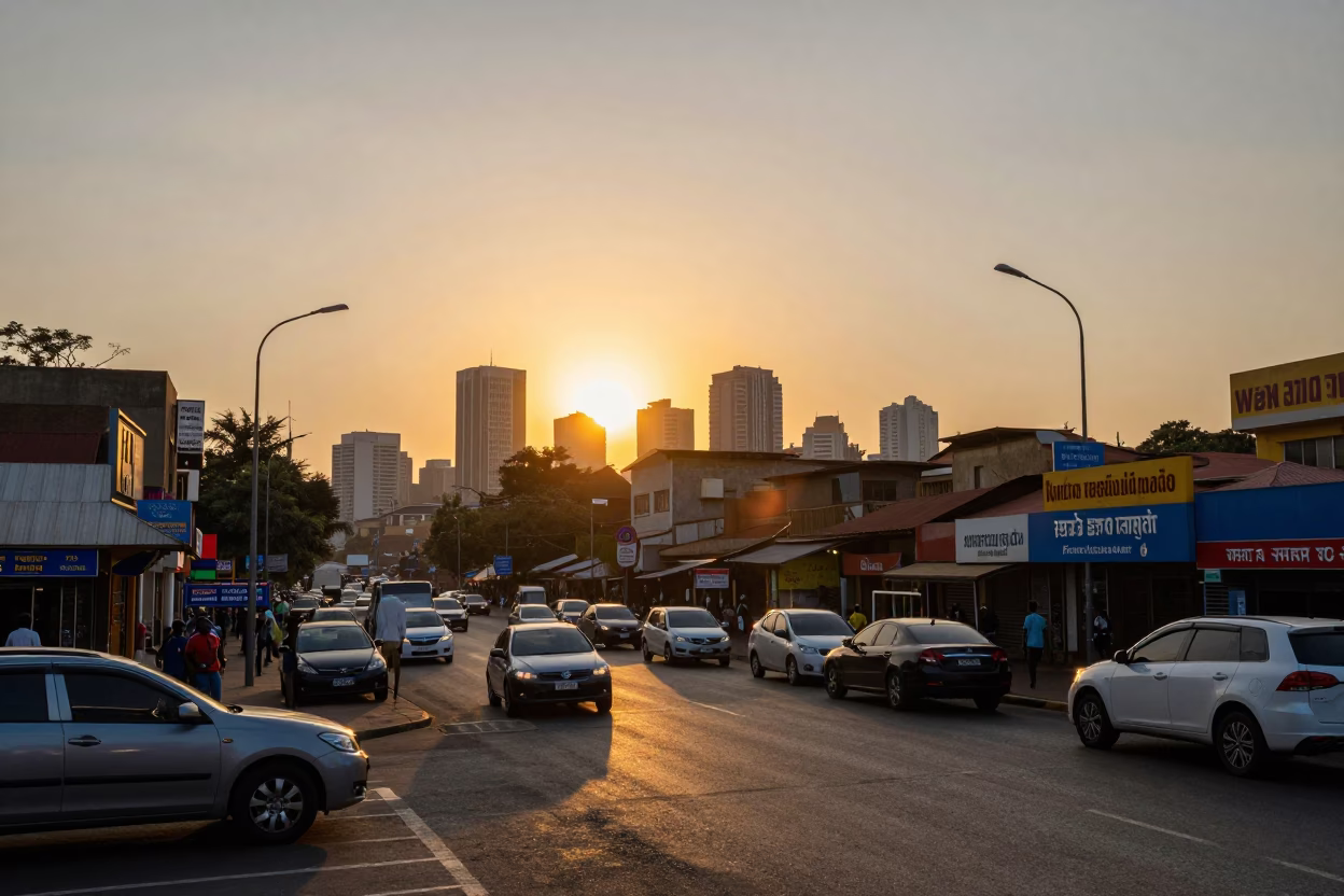 Nairobi Kenya Sunset Street Scene with Local Commerce and Urban Life in in Nairobi, Kenya