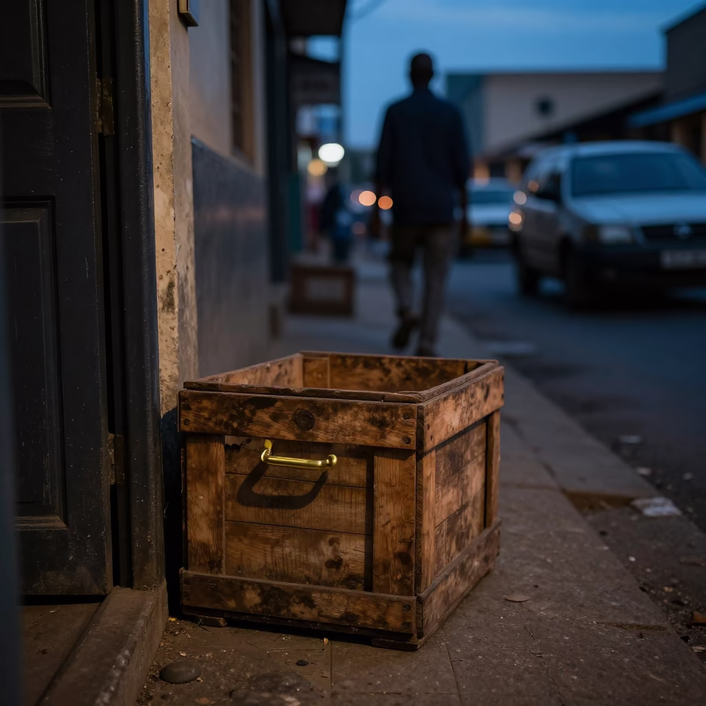 Nairobi Kenya Twilight Street Scene with Crate and Brass Handle Detail in in Nairobi, Kenya