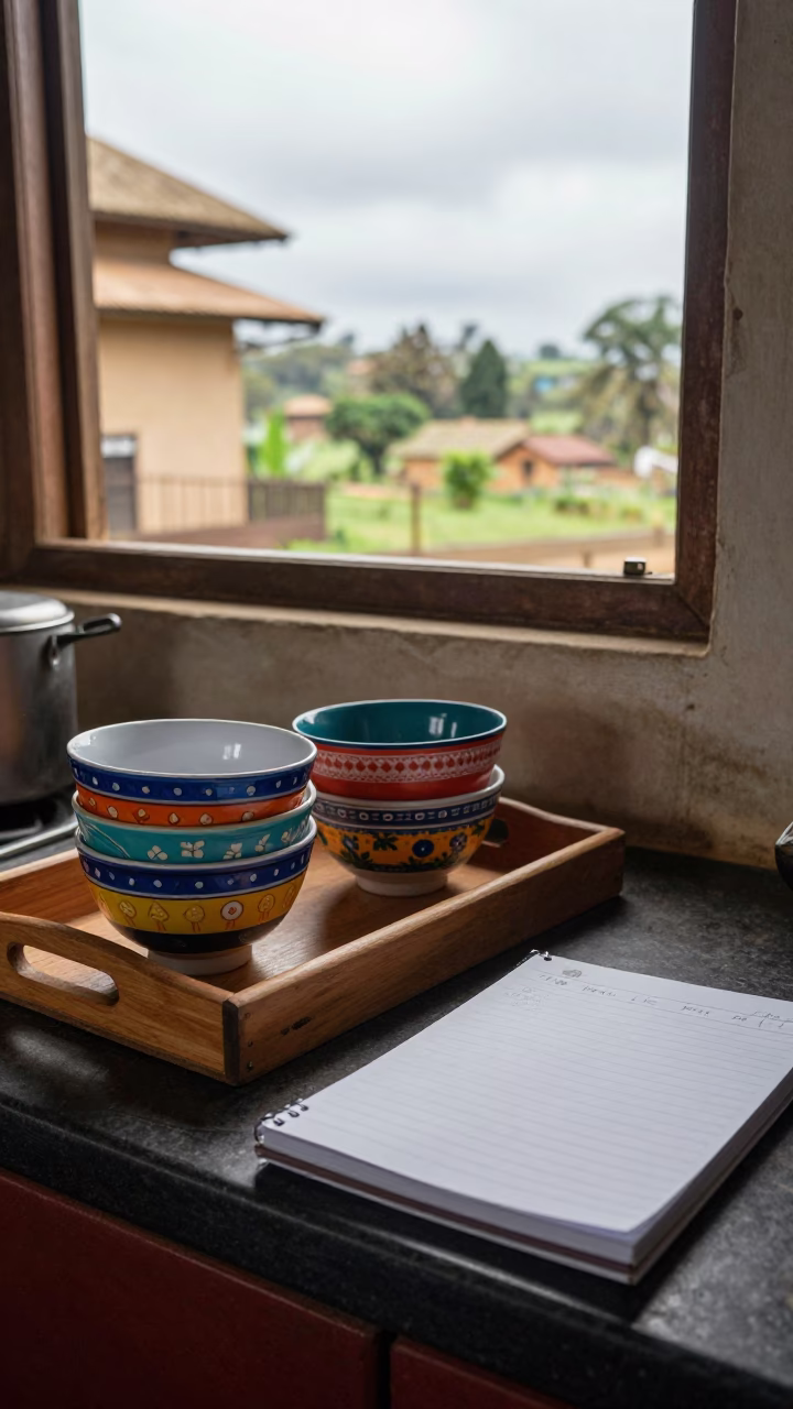 Nairobi Kitchen Scene with Tea Tray and Soup Bowls in in Nairobi, Kenya