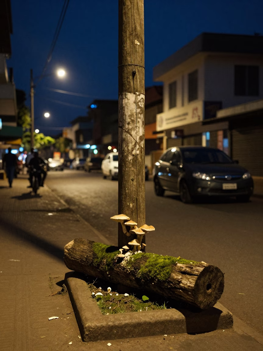 Nairobi Midnight Street Scene with Bracket Fungus and Urban Concrete Details in in Nairobi, Kenya