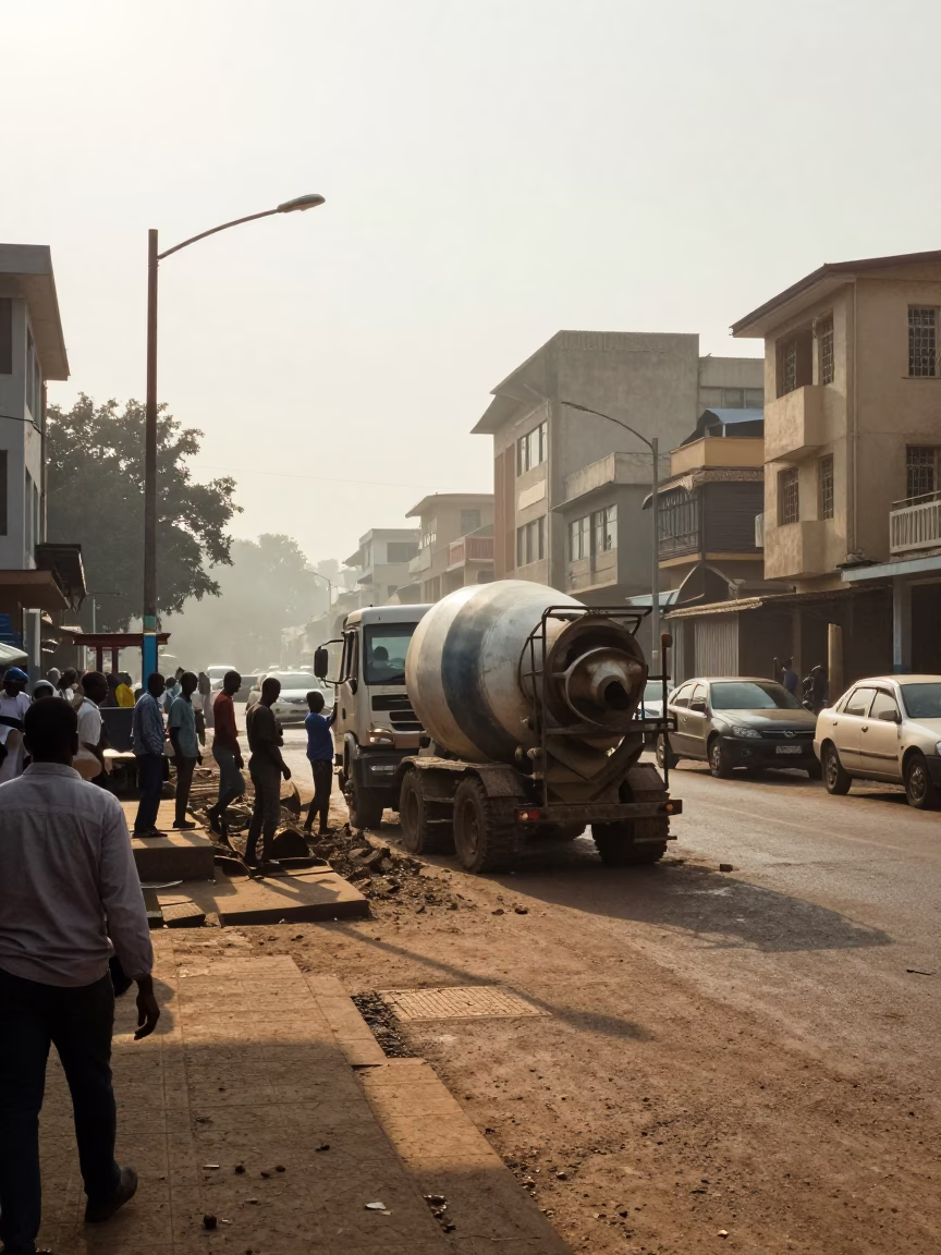 Nairobi Morning Street Scene with Construction and Local Activity Just After Sunrise in in Nairobi, Kenya