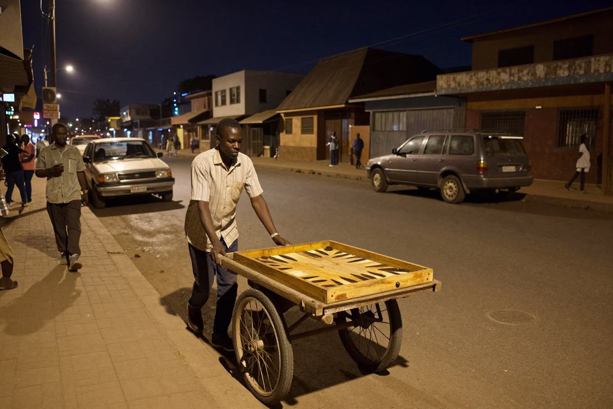 Nairobi Night Street Scene with Vintage 1970s Elements and Deep Sky in in Nairobi, Kenya