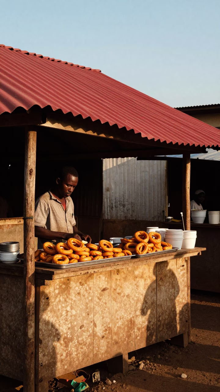 Nairobi Street Breakfast Scene with Mandazi and Cardamom at Sunrise in Kenya in in Nairobi, Kenya