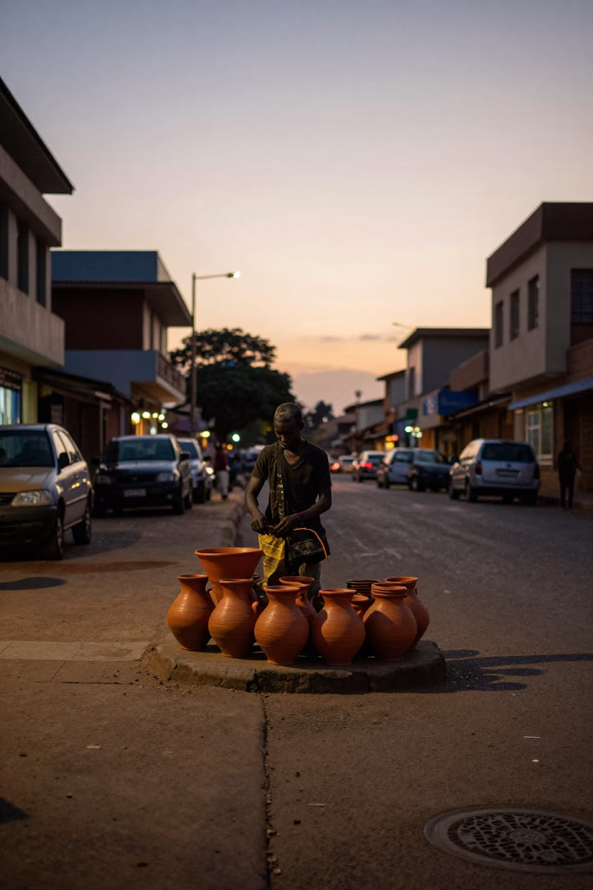 Nairobi Street Corner at The Early Evening Light in in Nairobi, Kenya