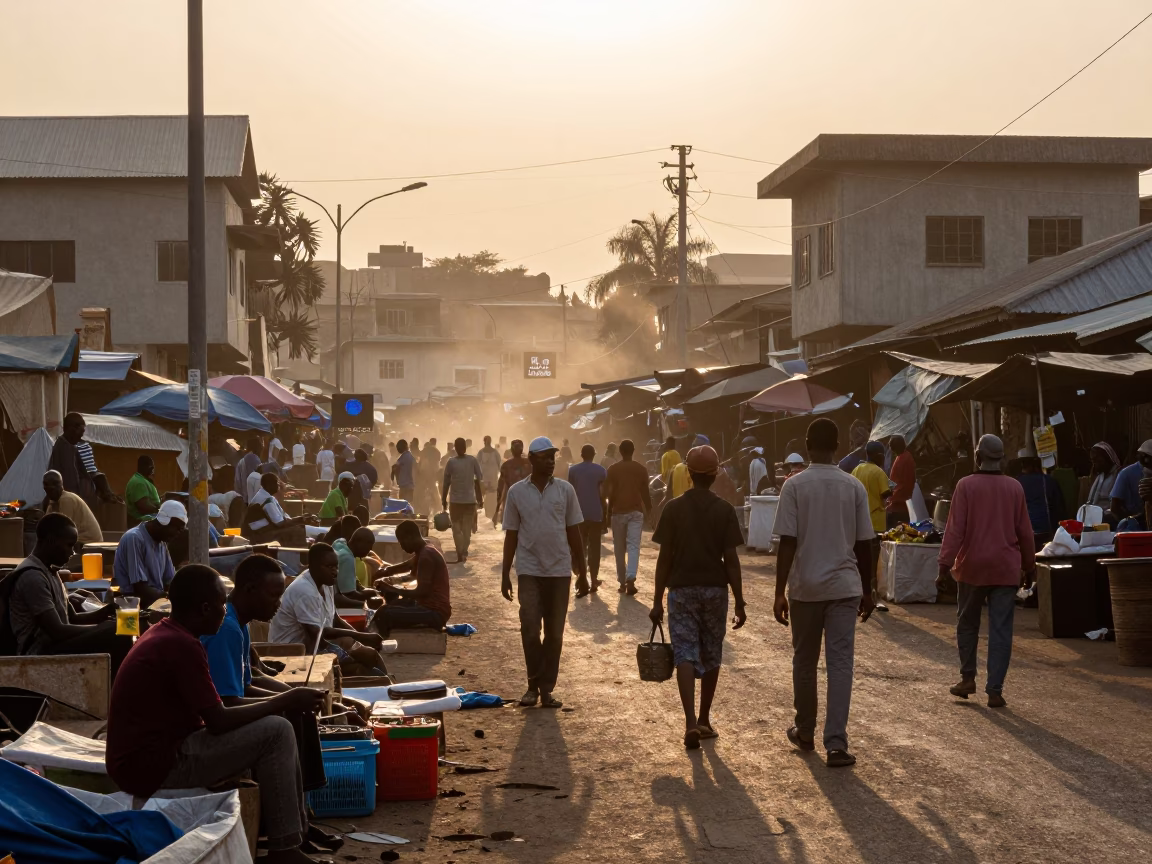 Nairobi Street Market at Nautical Dawn with Vendors and Local Produce in in Nairobi, Kenya
