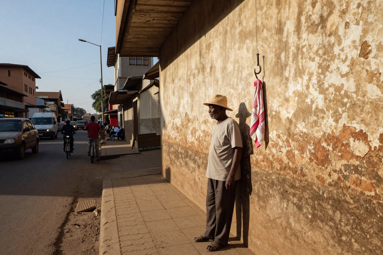 Nairobi Street Scene with Iron Hook and Handkerchief in Late Afternoon Light in in Nairobi, Kenya