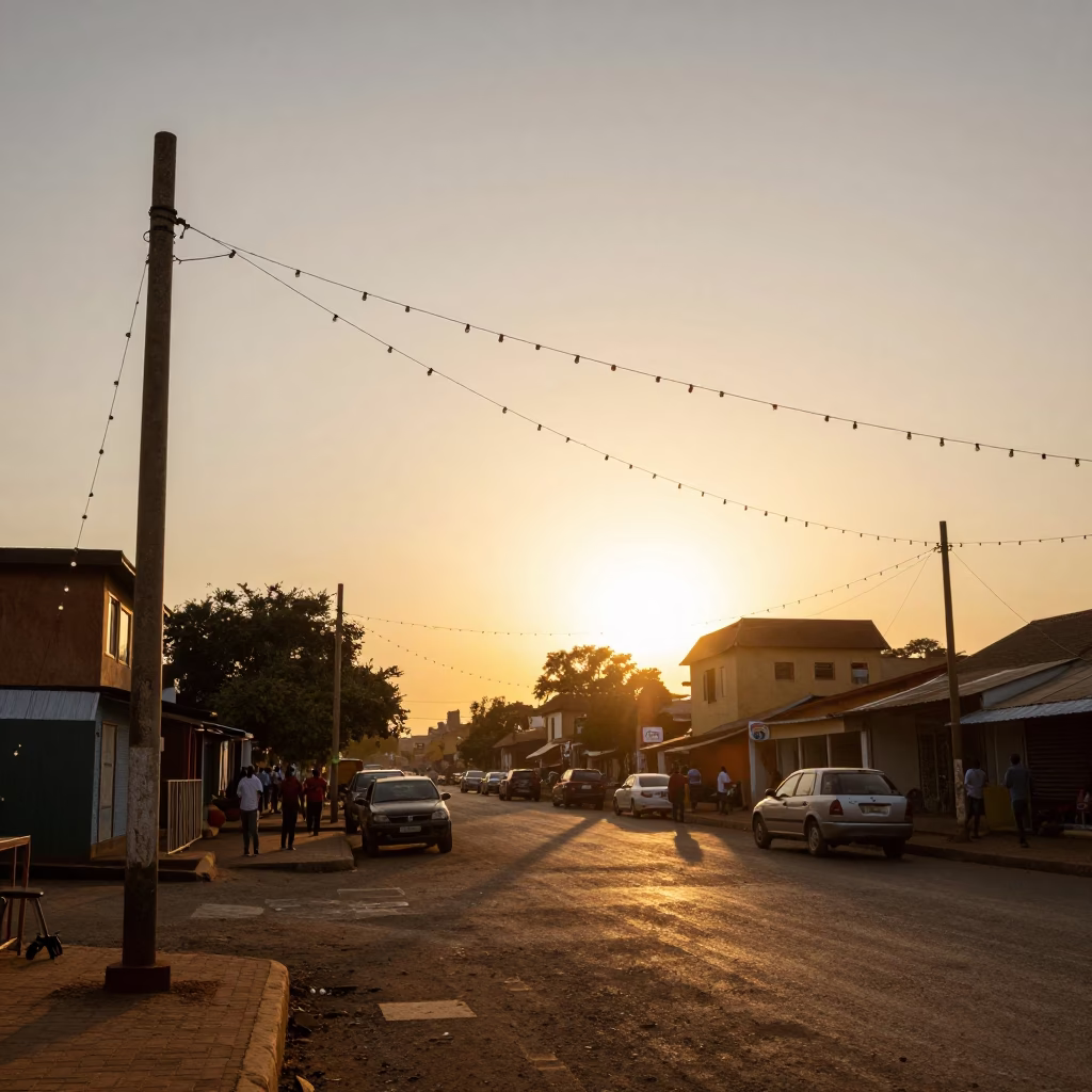 Nairobi Sunset Street Scene with String Lights and Local Life in in Nairobi, Kenya
