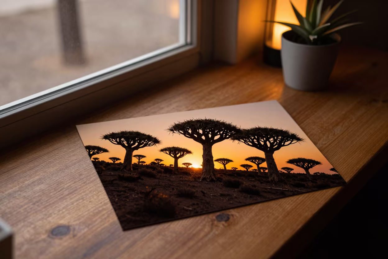 Namibian Quiver Trees Sunset Cafe Window in on a cafe table by a window near Changchun