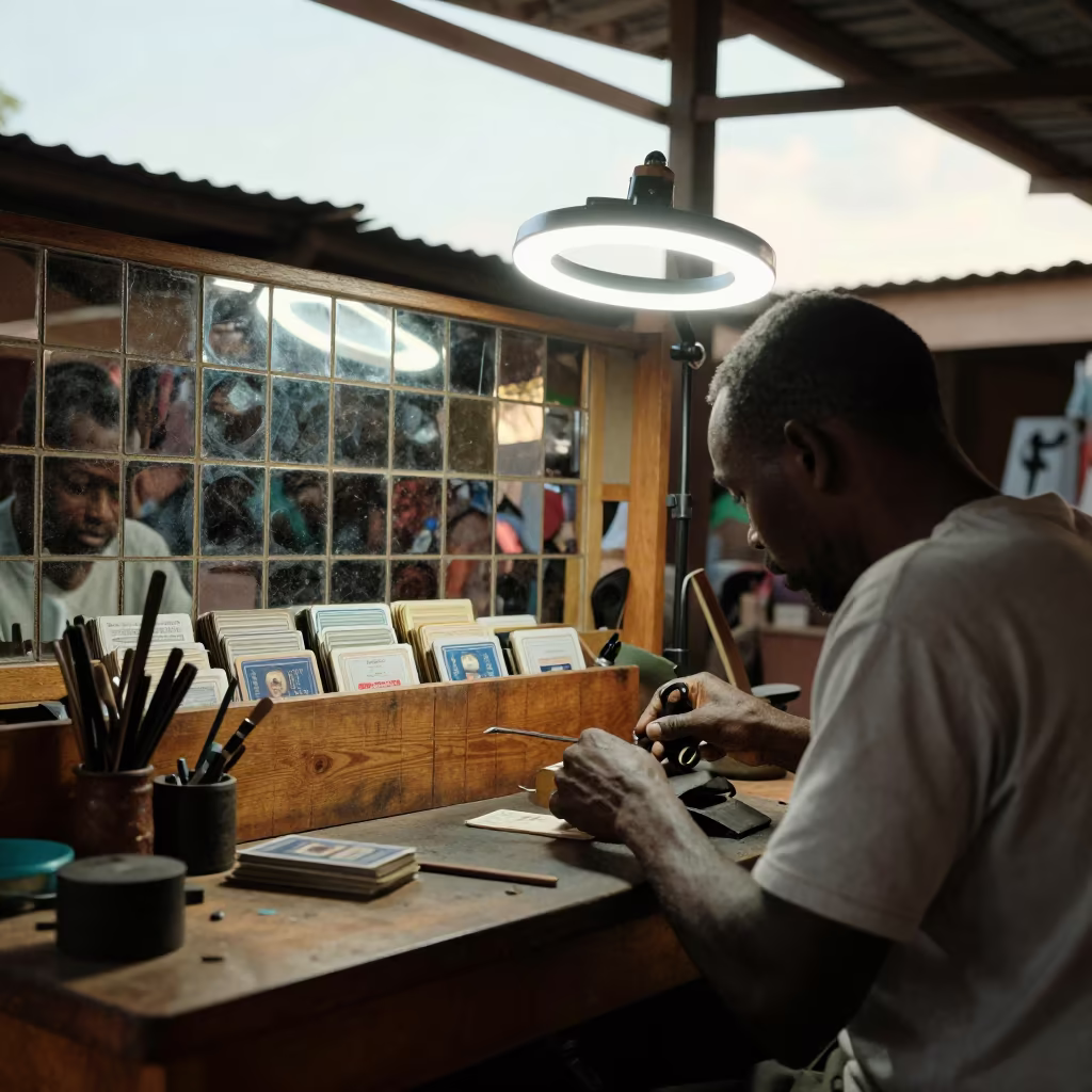 Nampula Goldsmith Bench Ring Light Station in at a goldsmith bench in a bazaar jewelry lane in Nampula