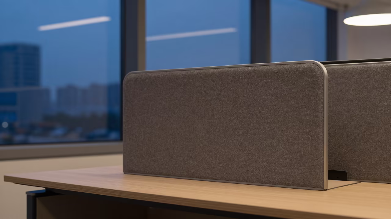 Nanchang Office Desk Blue Hour Twilight View in inside an open-plan office bay in Nanchang