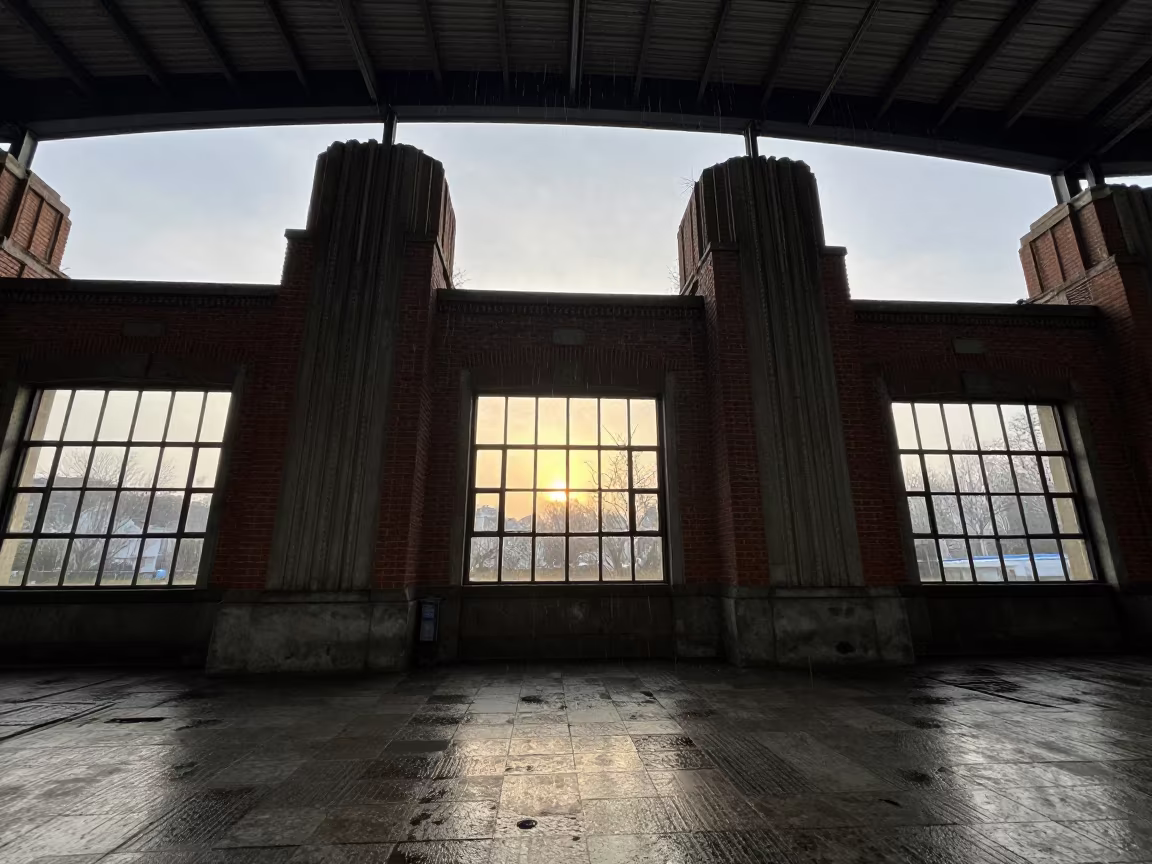 Nanjing Art Deco Power Station Silhouette in inside a restored train terminal in Nanjing