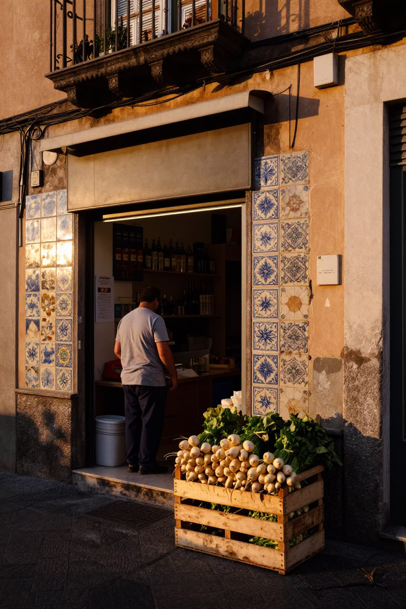 Naples Italy Evening Street Scene with Ceramic Tiles and Local Life in in Naples, Italy