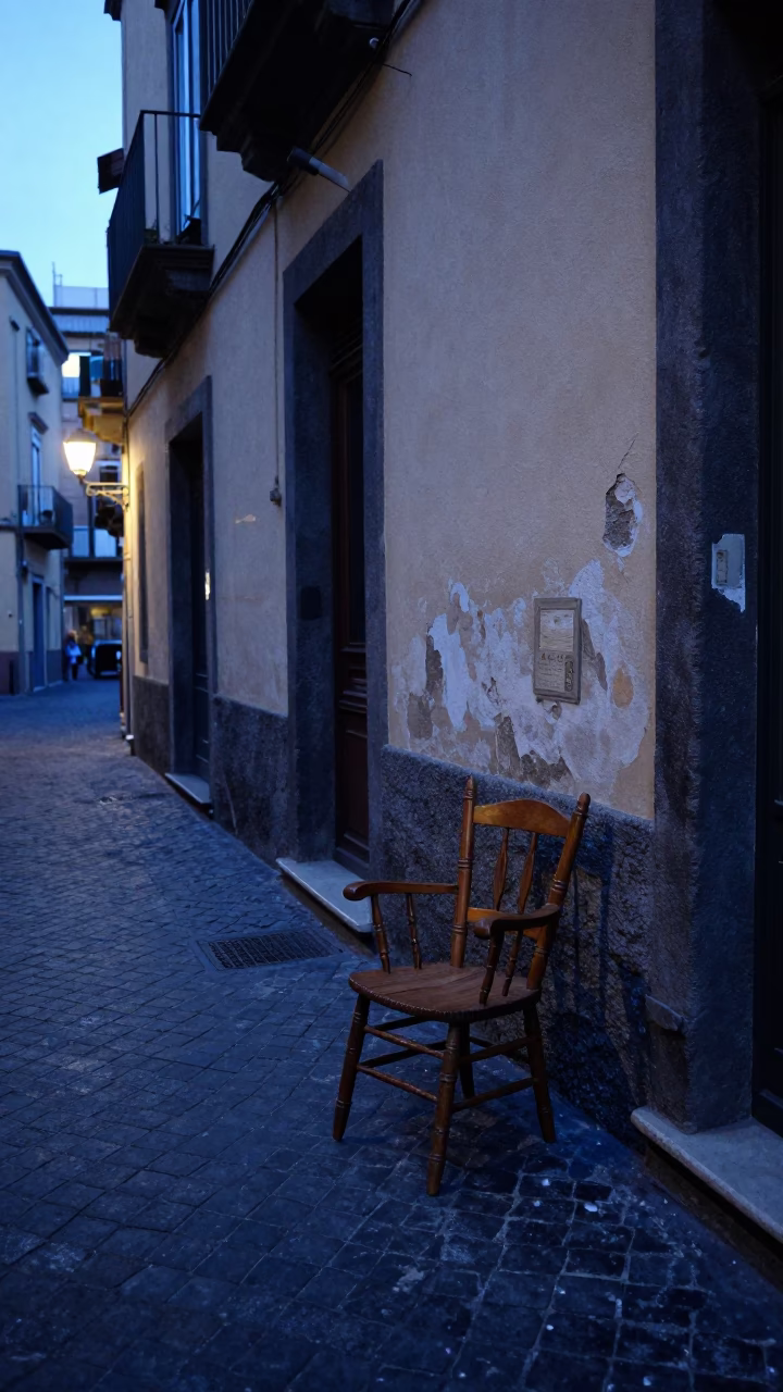 Naples Italy Evening Street Scene with Spindle Chair and Local Life in in Naples, Italy