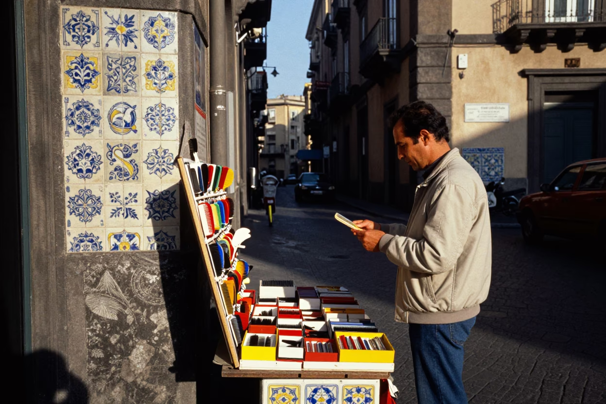 Naples Italy Late Afternoon Street Scene with Ceramic Tiles and Local Life in in Naples, Italy