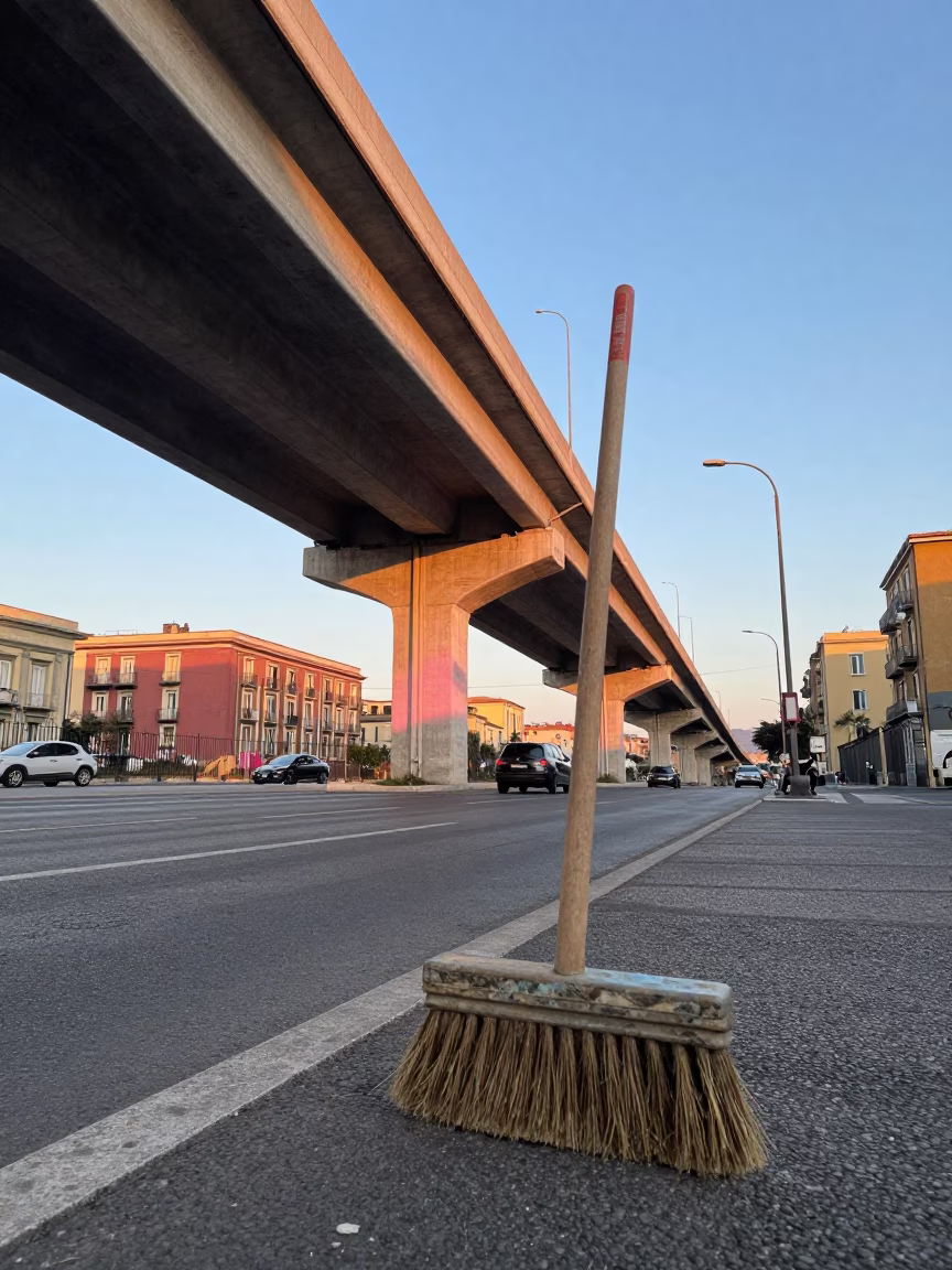 Naples Italy late afternoon street scene with highway flyover and traditional details in in Naples, Italy