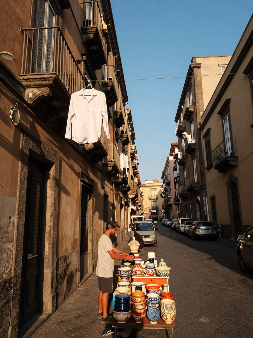 Naples Italy Late Afternoon Street Scene with Laundry and Local Life in in Naples, Italy