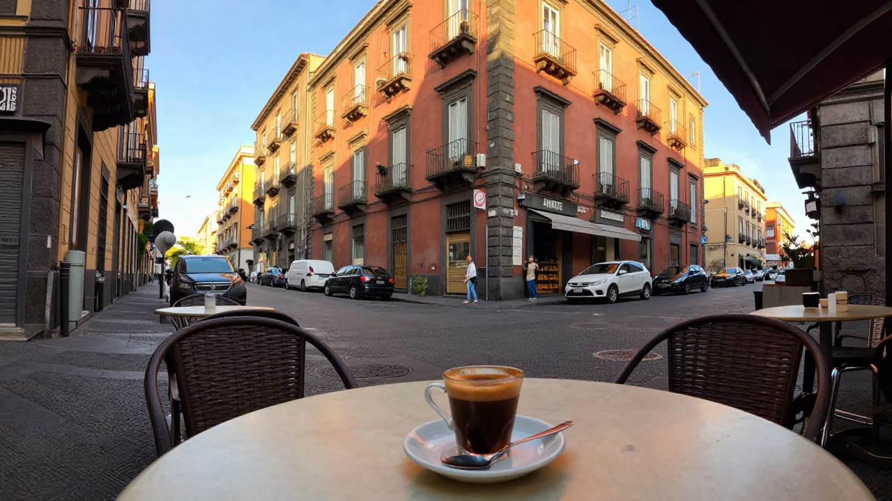Naples Italy Late Afternoon Street Scene with Local Coffee and Daily Life in in Naples, Italy