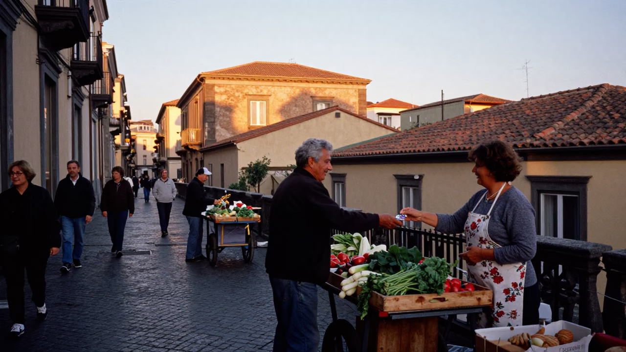 Naples Italy street scene dawn with locals and traditional architecture in in Naples, Italy