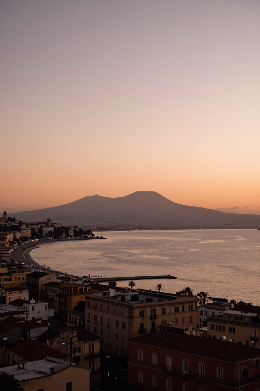 Naples Italy Sunset Horizon View of Bay and Historic Architecture in in Naples, Italy