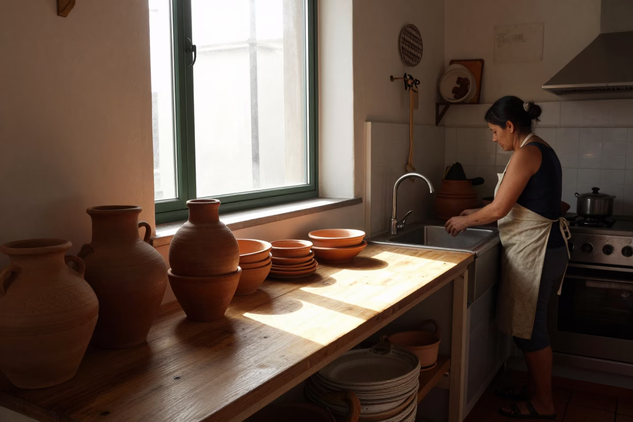 Naples Kitchen Counter at The Early Afternoon Light in in Naples, Italy