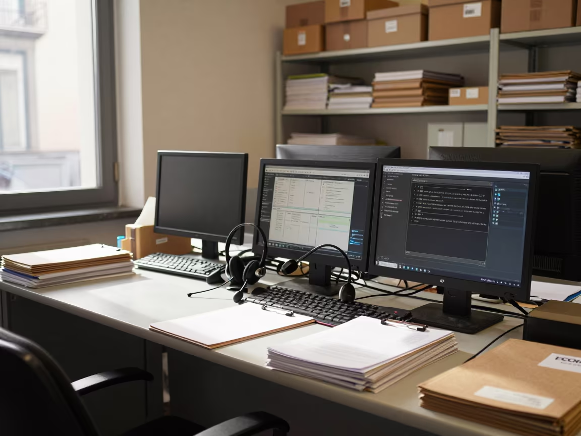 Naples Packing Station Dispatch Monitors in at a fulfillment packing station near Vomero, Naples