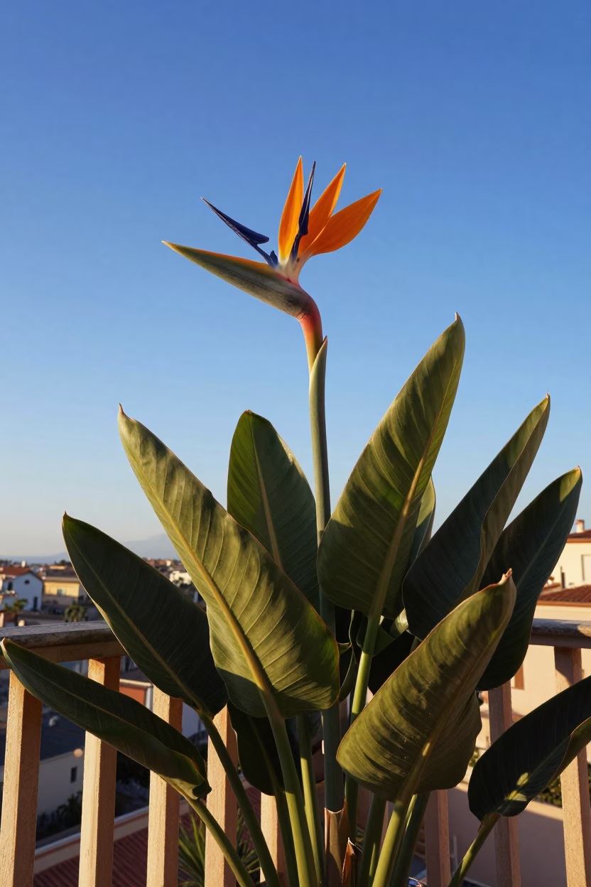Naples Paradise Flower at Clear Late-afternoon Light in in Naples, Italy