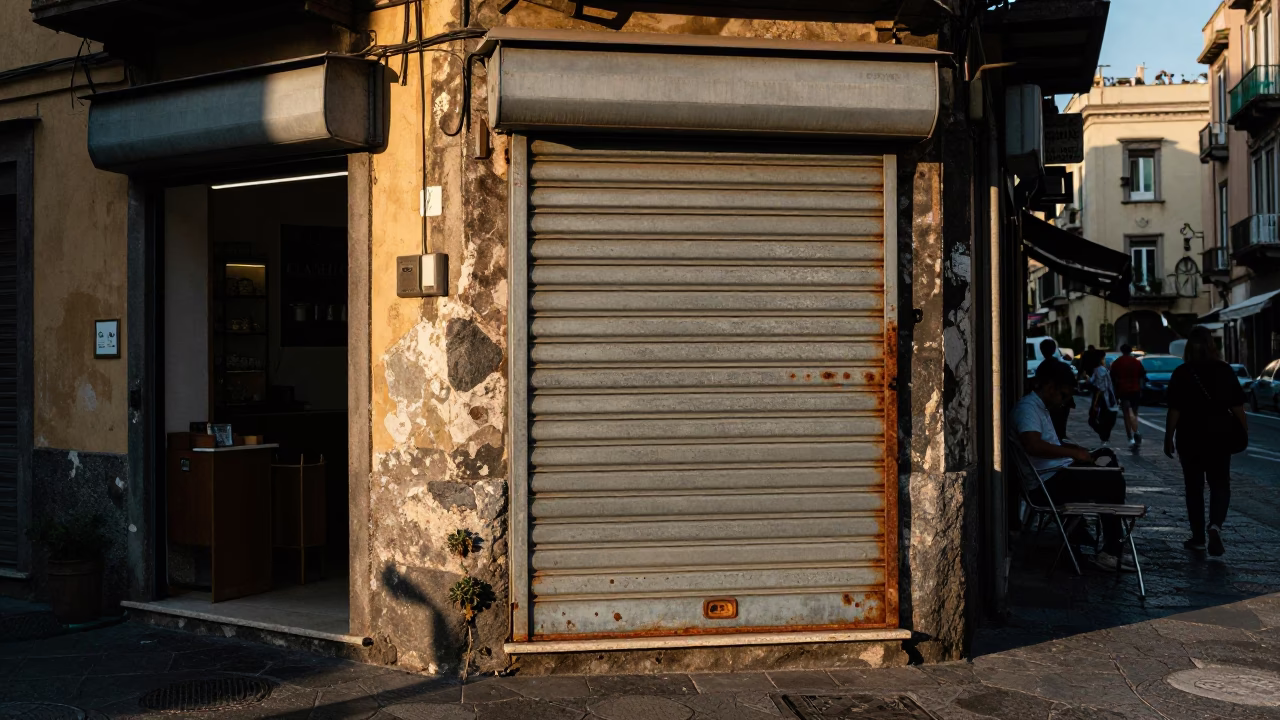 Naples Street Corner at As First Light Reaches The Scene in in Naples, Italy