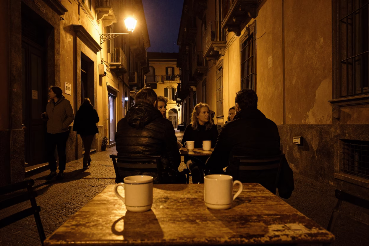 Naples Street Scene at Late At Night Light in in Naples, Italy