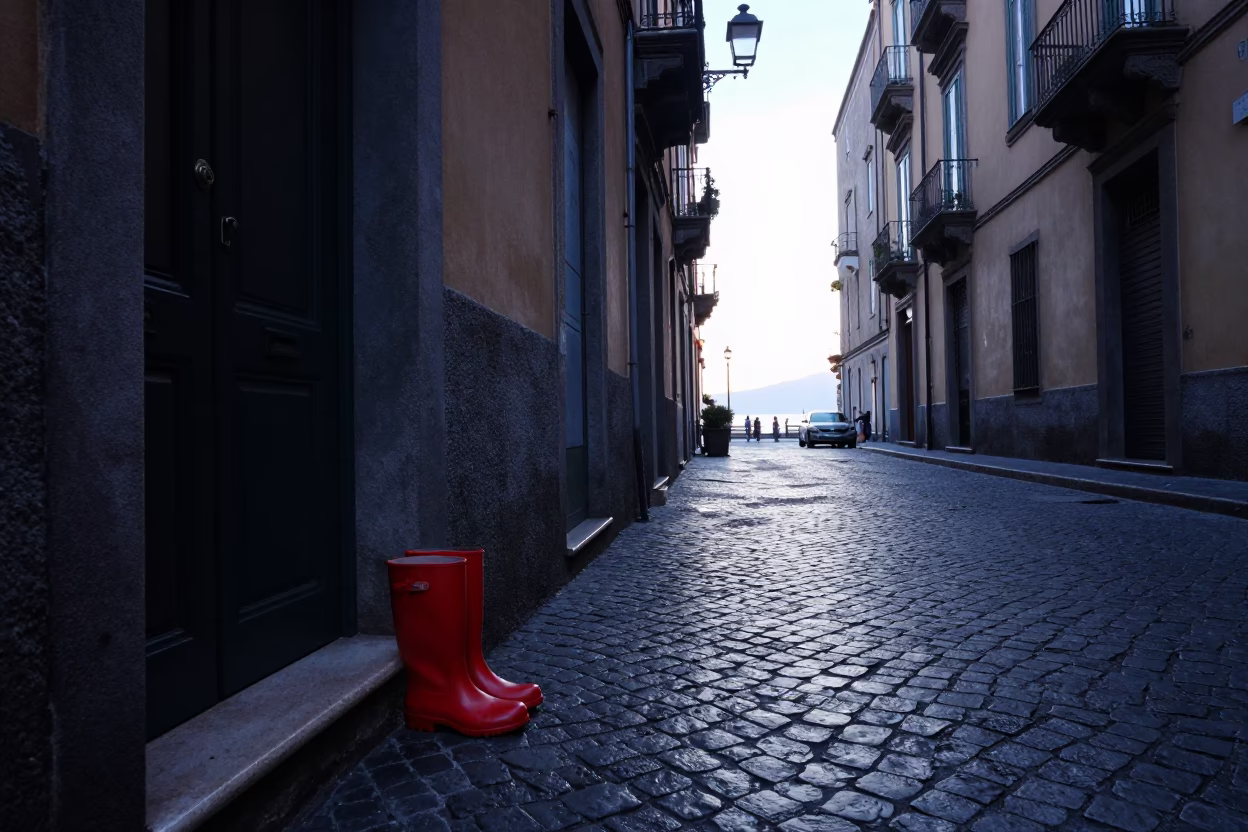 Naples Street Scene at Sunrise Light in in Naples, Italy